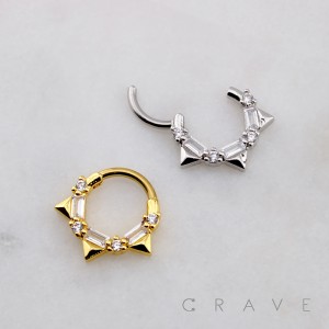 TAPERED BAGUETTE-CUT CZ SEPTUM HINGED SEGMENT HOOP RING 316L SURGICAL STEEL 